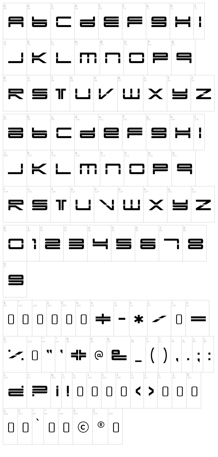 Yonder Recoil font map